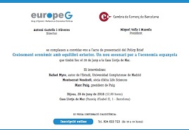 Acte de presentació del darrer Policy Brief d’europeG que tindrà lloc el proper 28 de juny a les 12h. a la Casa Llotja de Mar