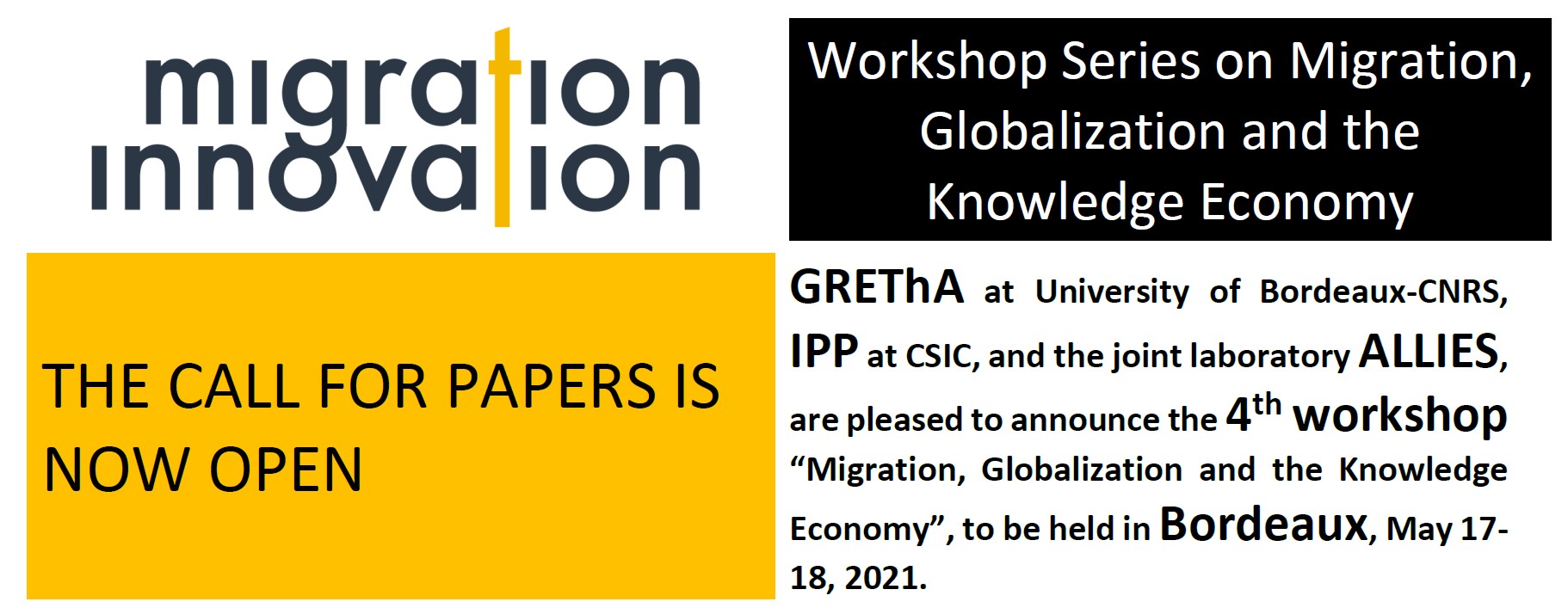 CfP: Workshop on Migration, Globalization and the Knowledge Economy – 4th edition!