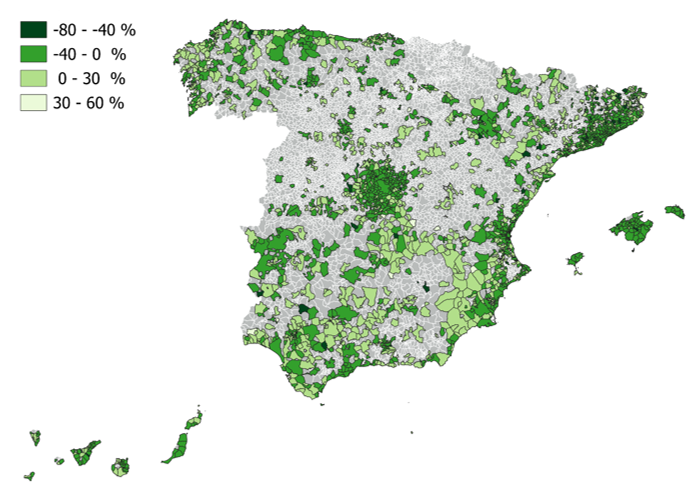 Comparativa entre la evolución del precio del alquiler y la renta en los municipios españoles