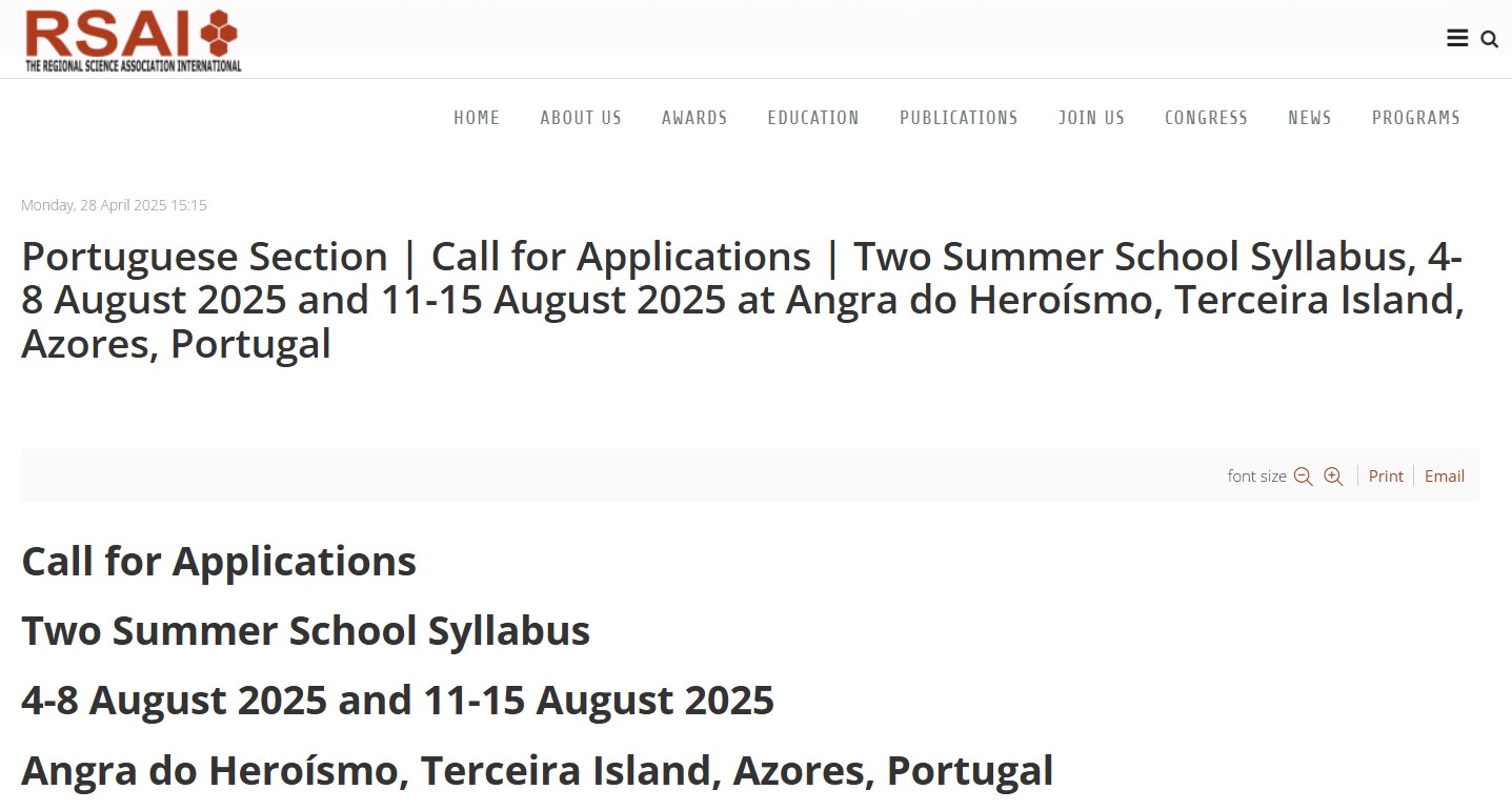 Portuguese Section | Call for Applications | Two Summer School Syllabus, 4-8 August 2025 and 11-15 August 2025 at Angra do Heroísmo, Terceira Island, Azores, Portugal
