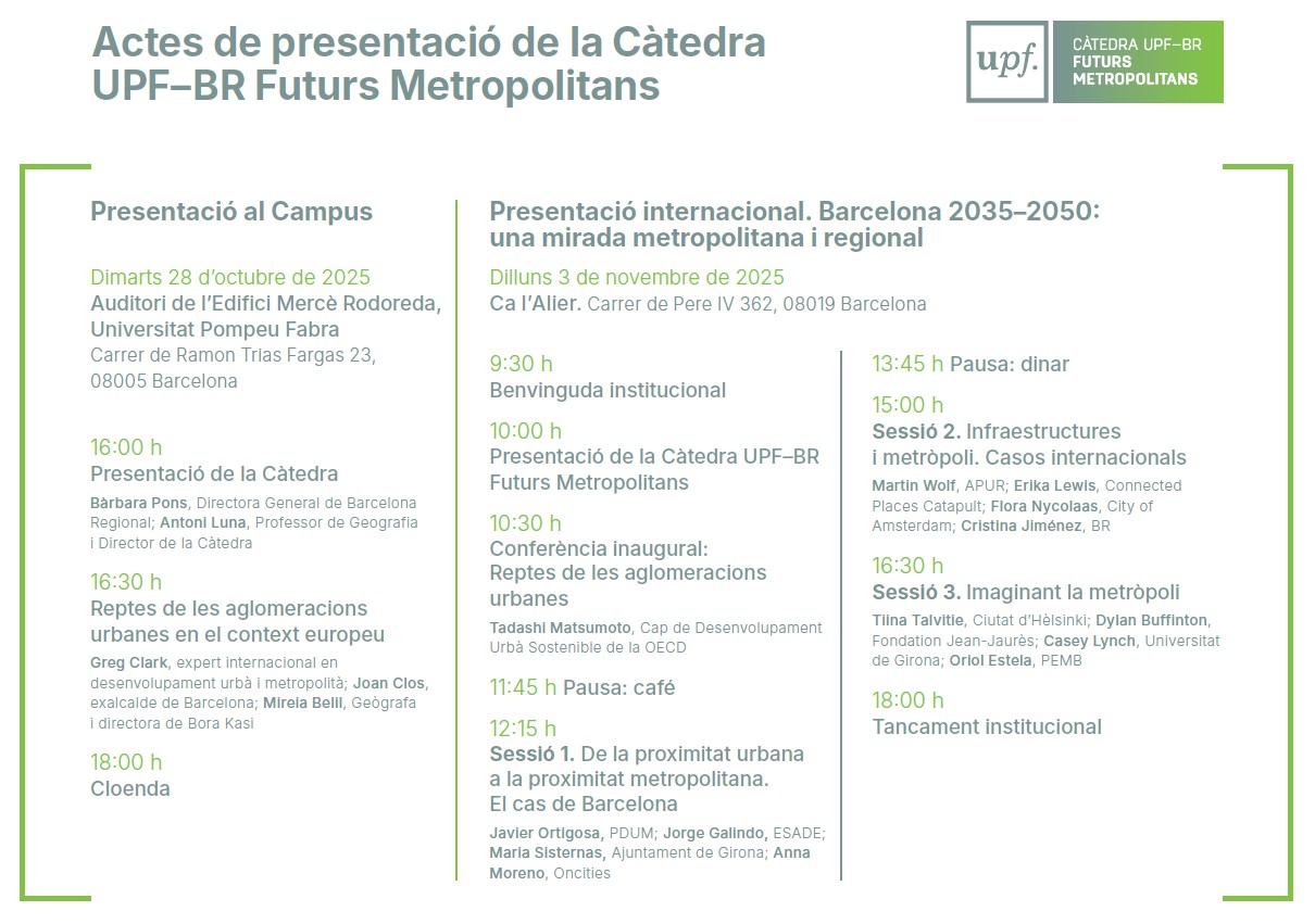 Presentació de la Càtedra UPF‒BR Futurs Metropolitans, com a espai de recerca, formació i divulgació en l’àmbit de les metròpolis urbanes